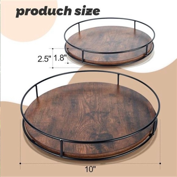 10 Inch Wood Lazy Susan Turntable for Table, Kitchen Rustic Brown Organizer - Picture 3 of 8